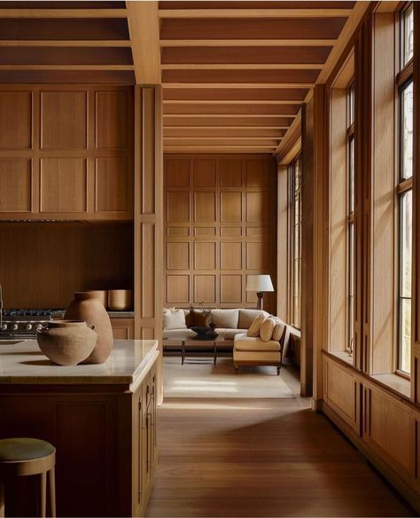 Clements Design, Wood Wainscoting, Paneled Walls, Interior Cladding, Pierre Jeanneret, Wood Panel Walls, November 11, Wainscoting, Architecture Interiors