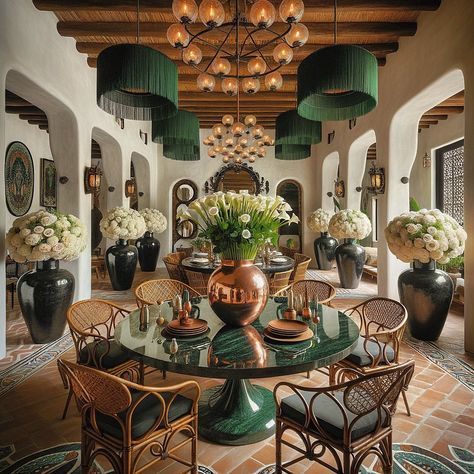 🇲🇽 Would You Enjoy Dinner with Me Here? My @giLherrera Hotel & Hospitality career still INSPIRES me from my wonderful years at @marriottintl @desertsprings from managing fine dining to the nightclub scene. My twist of Modern Mexican Hacienda Restaurant Dining with a with a Cabo Touch (Copper vases, Porcelain Terracotta Dinnerware, Black Oaxaca Ceramic Pots, Rattan Dark Green Velvet Chairs, Tassel Chandeliers, & wrought iron chandeliers with Blown Glass Fixtures…Green Marble Round Tables ... Modern Mexican Hacienda, Green Velvet Chairs, Copper Vases, Green Velvet Chair, Hotel Hospitality, Mexican Hacienda, Velvet Chairs, Dark Green Velvet, Copper Vase