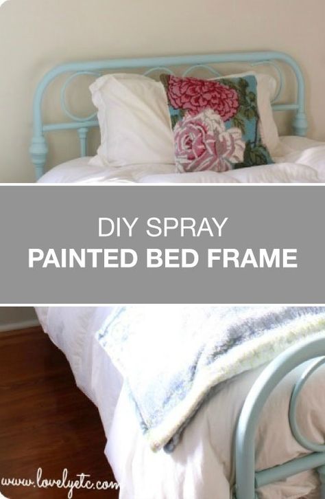 Sometimes all you need for an amazing transformation is a few cans of spray paint! This repurposed, brass bed frame is the perfect example of adding some modern flare to a vintage piece. Blue Metal Bed Frame, Spray Paint Iron Bed Frame, Painted Metal Headboard, Spray Paint Bed Frame, Painted Metal Bed Frame, How To Paint A Metal Bed Frame, Repaint Metal Bed Frame, Paint Metal Bed Frame, Brass Bed Makeover