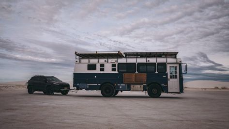 Our USAF Bus Conversion: Meet "Charlotte" - Aimless Travels Skoolie Exterior, Schoolie Conversion, Smallest Air Conditioner, Bus Living, Short Bus, Privacy Shades, School Bus Conversion, Full Time Travel, Bus Life