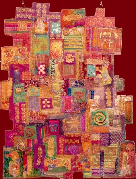 Textiles Wall Hanging, Fiber Collage, India Textiles, Quilt Modernen, Textile Wall Hangings, Creation Art, Creative Textiles, Crazy Patchwork, Creative Class