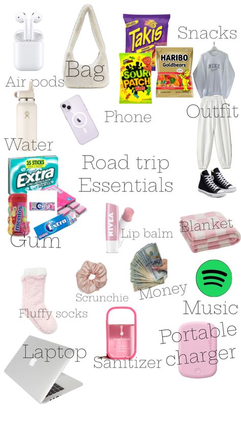 Trip Essentials Packing Lists, Road Trip Necessities, Travel Backpack Essentials, Road Trip Bag, Road Trip Kit, Trip Games, Preppy Travel, Airplane Travel Essentials, Travel Packing Checklist