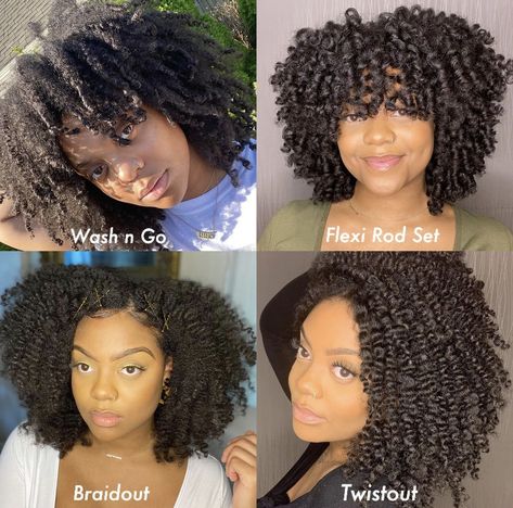 Twist out , wash n go , braid out , flexi rod set Twist Out Results, Wash N Go Hairstyles 4c Hair, Nature Hairstyles, Flexi Rod Set, Quick Styles, Styles For Naturally Curly Hair, 4a Hair, Wash N Go, Naturally Curly Hair