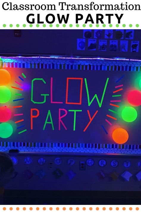 Let’s get those kiddos engaged and excited about learning!  Are you ready to throw your first EPIC glow party? I’ve previously shared ideas on how to get your students engaged in fun learning activities and sight word glow party ideas, click here for all the details.  This month, I wanted to end the 9 week … Glow In The Dark School Activities, Glow In The Dark Classroom Party, Teacher Birthday Party In Classroom, Classroom Celebration Ideas, Classroom Party Themes, Glow In The Dark Classroom, Glow Day Classroom, Glow Classroom, Glow Activities