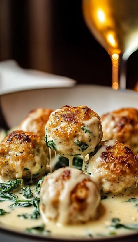 Classic Meals Dinners, Meatballs Lunch Ideas, Dinner Recipes Cozy, Different Ideas For Dinner, Healthy Dinner Recipes Italian, Chicken Parmesan Meatballs Recipe, Pasta Meal Recipes, Fine Cuisine Recipes, One Serving Recipes