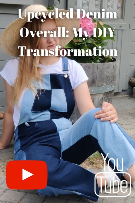 A thumbnail image featuring a handmade overall made from upcycled old denim, showcasing its unique and creative design. Diy Denim Jumpsuit, Diy Overalls, Repurpose Jeans, Reuse Old Jeans, Trendy Overalls, Creative Diy Projects, Upcycling Projects, Diy Denim, Diy Upcycling