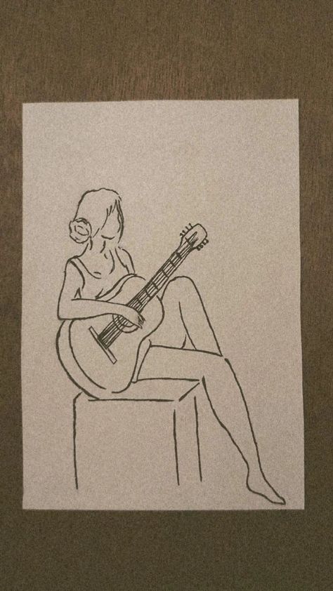 Girl Playing Guitar Drawing, Singing Sketch, Playing Guitar Drawing, Guitar Notebook, White Board Drawings, Singing Drawing, Guitar Sketch, Playing A Guitar, Board Drawing