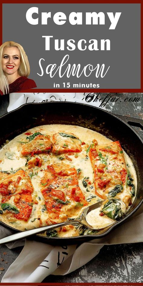 This Creamy Tuscan Salmon recipe is a perfectly pan-seared salmon, smothered in a creamy garlic sauce with spinach and sun dried tomatoes. Salmon Recipes Low Carb, Creamy Garlic Tuscan Salmon, Salmon Spinach Recipes, Pan Seared Salmon Recipes, Salmon Recipes Pan, Keto Salmon Recipes, Creamy Tuscan Salmon, Low Carb Salmon Recipes, Dinner Ideas Salmon