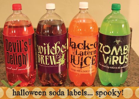 Halloween soda labels... Free download Buffet Halloween, Soda Labels, Easy Halloween Party, Hallowen Ideas, Halloween Party Diy, Halloween Drinks, Theme Halloween, Julia Child, Halloween Food For Party