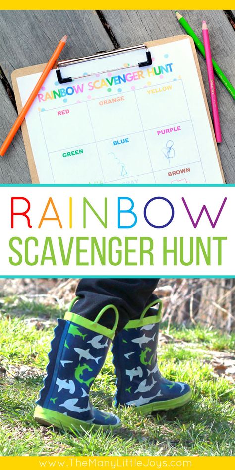 Rainbow color scavenger hunt for preschoolers - The Many Little Joys Scavenger Hunt For Preschoolers, Color Scavenger Hunt, Montessori Spring, Rainbow Lessons, Pe Activities, Rainbow Activities, Survival Quotes, Scavenger Hunts, Montessori Classroom