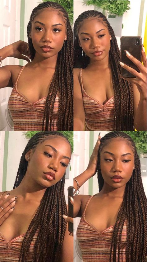 Braided Hairstyles For Summer Black Women, Cute Summer Braids Black Hair, Brown Skin Hairstyles, Different Protective Hairstyles, Braid Ideas Black Women, Braids Aesthetic Black Women, Braids For Long Hair Black Women, Summer Braided Hairstyles For Black Hair, Braids For Summer Black Women