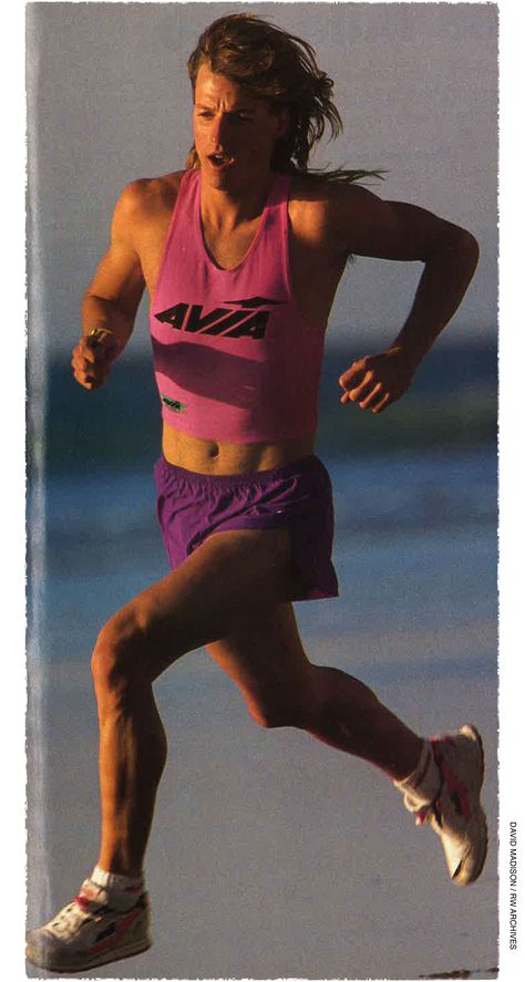 May 1990 https://www.runnersworld.com/50th-anniversary/50-years-of-dubious-running-fashion/slide/19 90s Running, Yellow Tights, Running Photos, Cropped Pink, Running In Cold Weather, Running Club, Runners World, Rainbow Dress, Running Fashion