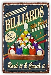 Billiards Fans Metal Signs Home Decor Billiards Side Pocket Tin Poster Plaque For Club Garage Office Wall Decoration 8x12 Inches Vintage Billiards, Retro Club, Game Room Bar, Garage Office, Cafe Wall, Man Cave Bar, Coffee Shop Decor, Game Room Decor, Vintage Iron