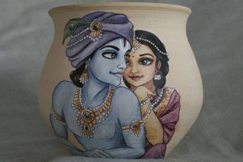 Radha Krsna Lord Radha, Canvas Art Painting Abstract, Divine Art, राधे राधे, Radha Painting, Pot Painting, Pot Design, Ganpati Decoration, Pottery Painting Designs