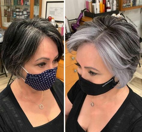 Grey Hair Transformation, Short Silver Hair, Grey Hair Inspiration, Gray Hair Cuts, Grey Hair Styles For Women, Transition To Gray Hair, Blending Gray Hair, Gray Hair Highlights, Long Gray Hair