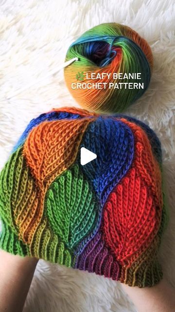 Leafy Beanie Crochet, Crochet Patterns Using Variegated Yarn, Crochet With Variegated Yarn, Rainbow Crochet Hat, Two Colour Crochet, Variegated Yarn Crochet Patterns, Variegated Crochet, Beanie Pattern Free, Crochet Hat Patterns