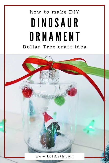 Dinosaur Ornament Diy, Dollar Tree Dinosaur, Ideas For Christmas Ornaments, Crafts Dinosaur, Dollar Tree Christmas Crafts, Dinosaur Christmas Ornament, Ornaments Diy Kids, Dinosaur Ornament, Ornaments Ideas