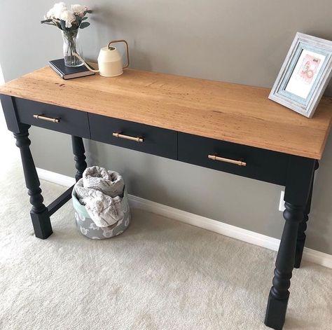 Refinishing Console Table, Diy Entry Table With Drawers, Hall Table Upcycle, Upcycle Console Table, Hall Table Makeover, Upcycled Console Table, Diy Hallway Table, Hallway Table Ideas, Hall Console Table Ideas