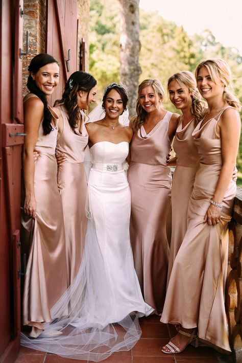 Sanyukta Shrestha ethical wedding dress in Umbria Italy Rose Gold Bridesmaid Dresses, Wedding Times, Ethical Wedding Dress, Rose Gold Bridesmaid Dress, Cheap Floor, Bridesmaid Dresses Satin, Ethical Wedding, Rose Gold Bridesmaid, Gold Bridesmaid Dresses