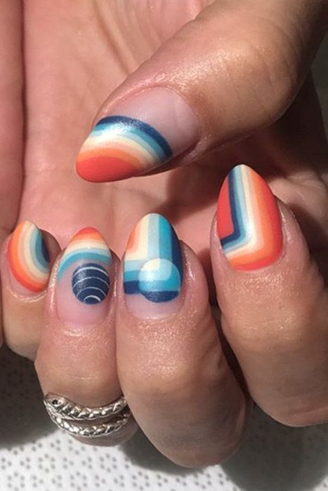 70s Nails, Nails Retro, Retro Nails, Matte Colors, Matte Nail, Nails Matte, Matte Nails Design, Nail Polish Art, Rainbow Nails