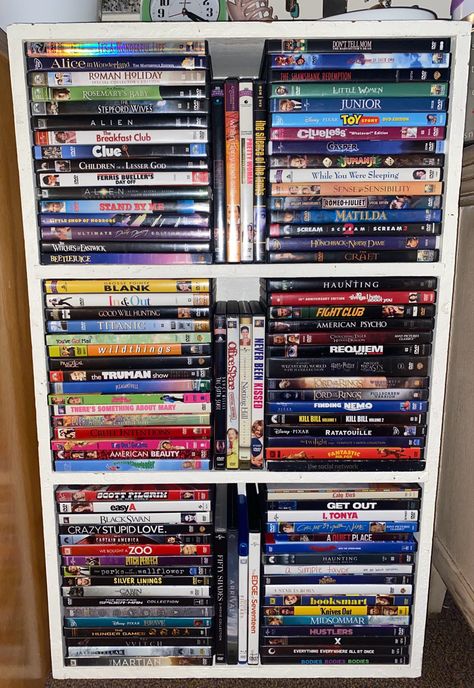 Dvds Aesthetic, Dvd Collection Aesthetic, Disney Dvd Collection, Movie Shelf, Vhs Collection, Movie Suggestions, Cinema Aesthetic, Hobby Inspiration, Dvd Shelves