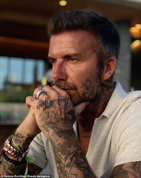 David Beckham Tattoos, Victoria Beckham Beauty, David Beckham Style, Hand Tats, Priming Moisturizer, Posh Spice, Tattoo Hand, Hand Tattoos For Guys, Great Tattoos