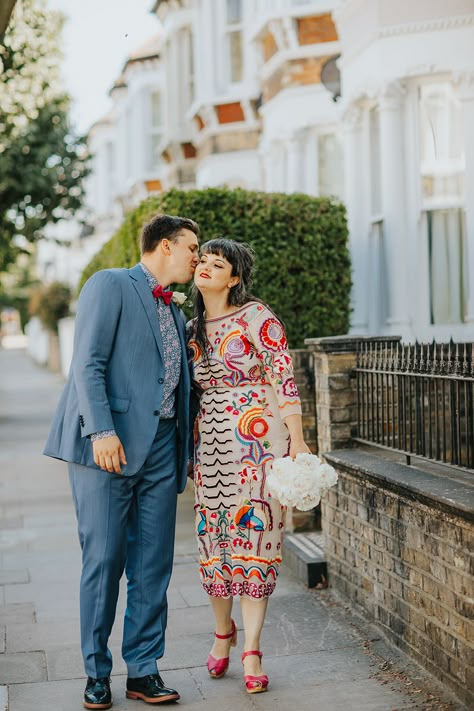 Fun Wedding Dress Unique, Multicolor Midi Wedding Dress, Spring Wedding Patchwork Dress, Coloured Wedding Dress Alternative, Festival Embroidered Wedding Dress, Red Dress Bride, Mexican Inspired Outfit, Mexican Inspired Wedding Dress, Fun Wedding Dresses