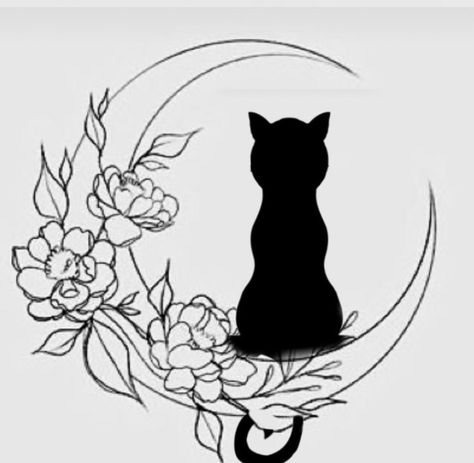 Crescent Moon Cat Tattoo, Cat Plant Tattoo, Neck Tattoos Women, Cat Things, Cat Moon, Cat Tattoo Designs, Neck Tattoos, Tattoos Women, Floral Moon