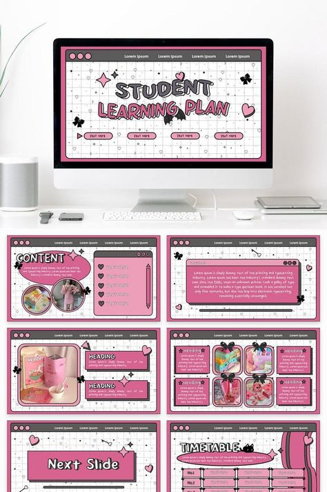 Cute Student Learning Plan Powerpoint Template Pink#pikbest#powerpoint Power Point Design Templates, Good Slide Presentation, All About Me Powerpoint Slide, Cute Powerpoint Templates Aesthetic, Pink Power Point Template, Research Powerpoint Template, Power Point Inspo Aesthetic, Research Powerpoint Presentation, About Me Powerpoint Slide