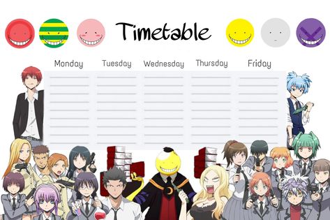 It's not finished at all but I needed this asap so I'll post complete timetable soon :3 Anime Timetable, School Timetable, Monday Tuesday Wednesday, Thursday Friday, Monday Tuesday, Anime, Quick Saves