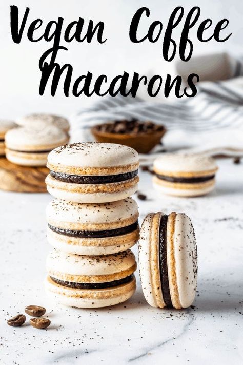 Coffee Ganache, Coffee Macarons, Vegan Macarons, Sweet Bars, Chocolate Macarons, Vegan Coffee, Ganache Filling, Vegan Baking Recipes, Biscuit Recipes