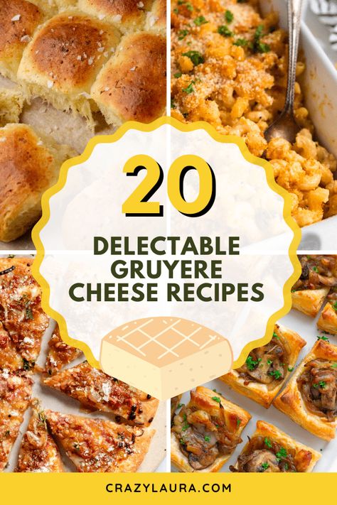 Check out our list of Gruyere cheese recipes to give you a few ideas of what dishes you can make with this delicious cheese. #Foodie #Yummy #Tasty Le Gruyere Cheese Recipes, Recipes Using Gruyere Cheese, Recipes With Gruyere Cheese, Gruyere Cheese Recipes, Gruyere Recipes, Gouda Cheese Recipes, Gruyere Mac And Cheese, Cheese And Potato Pie, Cheese Bites Recipe