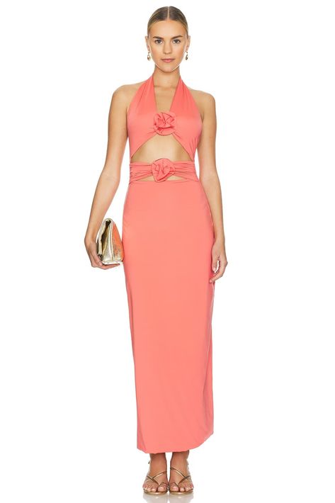 Maygel Coronel Vaupes Dress in Tropical Pink | REVOLVE Halter Neckline, Cut Outs, Jersey Fabric, The Dress, Cut Out, Cocktail Dress, Top Brands, Hand Wash, Womens Dresses