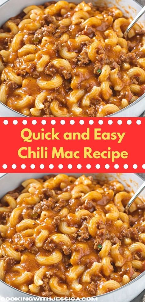 Discover an easy way to spice up dinner. This Easy Chili Mac Recipe is among the top choices for quick beef dinners, offering a delightful mix of cheese, pasta, and chili that everyone will savor. Easy Chili Recipe With Noodles, Easy Chili Mac Recipe, Homemade Chili Mac, Flavorful Chili Recipe, Chili Mac Recipe Easy, Easy Chili Mac, Easy Chilli, Chili Mac Recipe, Easy Mac N Cheese