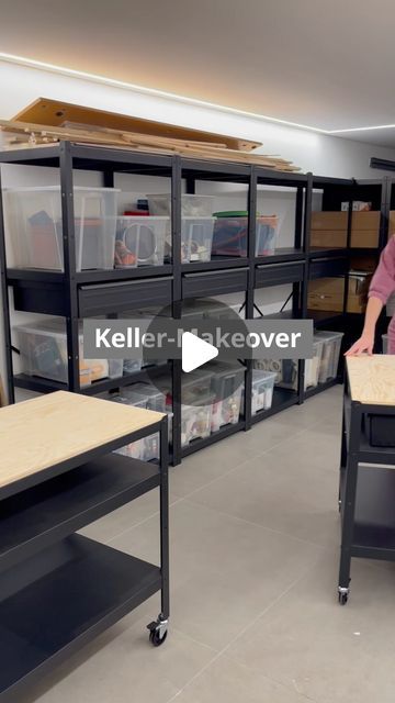 Garage Ikea Bror, Ikea Bror Keller, Ikea Bror Ideas, Samla Box Ikea, Ikea Bror Garage, Ikea Bror Hack, Bror Ikea Hack, Ikea Garage Organization, Garage Craft Room Ideas