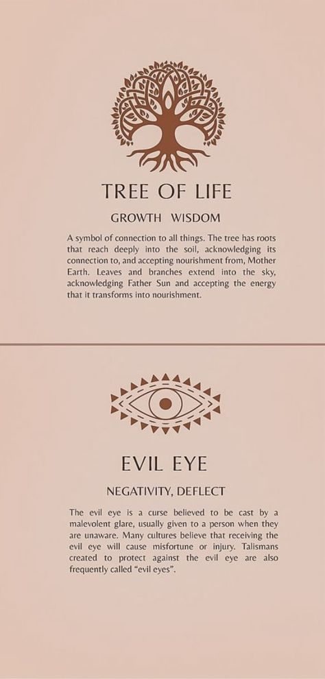 Tree of Life symbolizes the connection of all things. The Earth holds us all, providing its energy of grounding and connectedness. The leaves and branches represent our eternal connection reaching out to the Sun. All life looks to the Sun for nourishment, sustaining all on Earth. Evil Eyes are put on talismans to deflect evil intent and energy. Both of these symbols are used to encourage positive change in one's life 🤩 #sivalya #crystal #crystalshop #evileye #treeoflife #crystaljewelry Eternal Life Symbol, Symbols For Connection, Grounding Tree Of Life Tattoo, Symbols For Growth, Talisman Symbols, Hamsa Hand Tattoo, Ritual Oils, Earth Tattoo, Healing Symbols