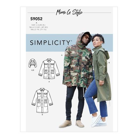 Simplicity  S9052  UNISEX HOODED JACKET sewing pattern Mens Jacket Pattern, Teen Jackets, Mimi G Style, Mimi G, Coat Pattern Sewing, Sewing Bee, Jacket Pattern Sewing, Simplicity Sewing, Burda Style