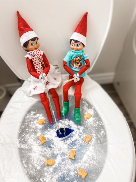 Elf Gone Fishing, Elf On Shelf Fishing, Elf On The Shelf Ideas Fishing, Elf On The Shelf Fishing, Fishing In The Dark, Elf Fishing, Elf Ideas Easy, Frozen Pond, Elf Activities