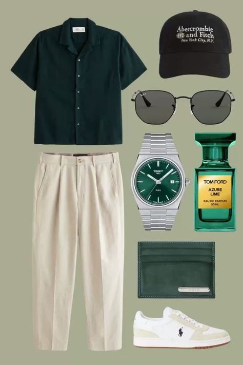 Old Money Green Outfit Men, Old Money Outfits Polo Shirt, Green Polo Outfit Men, Lacoste Polo Outfit, Outfits Old Money Hombre, Green Polo Shirt Outfit Men, Mens Old Money, Outfit Idea For Summer, Lacoste Outfit