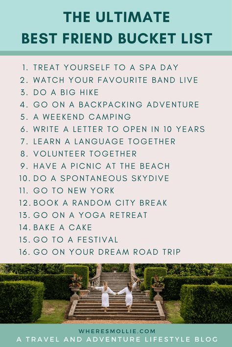 35 bucket list adventures to go on with your best friend Friends At Home, Best Friend Bucket List, Things To Do With Friends, Diy Water Fountain, Best Friend Activities, Diy Fountain, Ultimate Bucket List, Things To Do At Home, Friend Activities