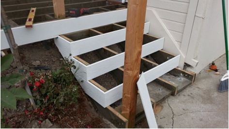 how to wrap stairs with Trex Trex Steps, Trex Stairs, Cedar Railing, Front Stairs, Brick Steps, Concrete Patios, Patio Steps, Porch Makeover, Screen Room