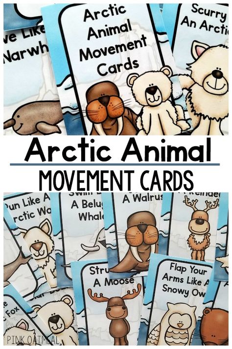 Arctic animal brain breaks. A great arctic gross motor activity. The perfect way to move with your arctic theme. Great for a classroom, therapy, or home. Make your arctic unit fun by adding movement like the arctic animals. Arctic Animals Activities, Arctic Animals Preschool, Pink Oatmeal, Movement Cards, Animals Preschool, Animal Lessons, Gross Motor Activity, Winter Activities Preschool, Animal Movement