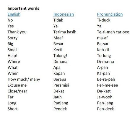 Indonesia - important words Indonesian Words, A Level French, Bahasa Mandarin, Indonesian Language, One Word Quotes, Words And Phrases, Overseas Travel, Essay Help, World Languages