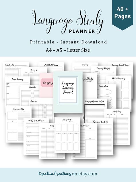 Language Learning Journal, Language Study Planner, Homeschool Student Planner, Reading Journal Printable, Student Weekly Planner, Learning Journal, Language Journal, Weekly Meal Planner Template, Learning Languages Tips