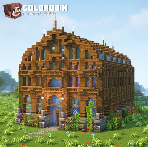 Minecraft Villager House Blueprints, Minecraft Big Greenhouse, Minecraft Warehouse Design, Minecraft Glasshouse, Minecraft Conservatory, Greenhouse Minecraft Ideas, Minecraft Medieval House Ideas, Minecraft Silo, Minecraft Greenhouse Ideas