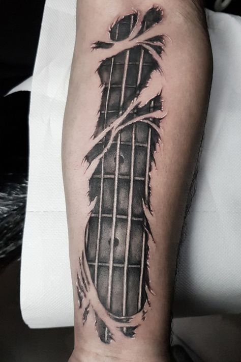 Custom bass guitar 😊 | By Vanesa Charmani | Done at Crescent Tattoo Shop | Jul 27th 2019 | 1112145 Guitar Arm Tattoo, Guitar Sleeve Tattoo, Western Guitar Tattoo, Guitar Strings Tattoo, Cool Guitar Tattoos, Electric Guitar Tattoo For Men, Guitar Neck Tattoo, Bass Guitar Tattoos, Fretboard Tattoo