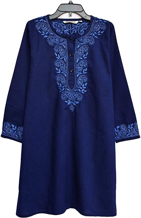 Cotton Kurti Designs Casual, Kurti Designs Cotton, Kurti Blouse, Hand Embroidered Tunics, Kurti Embroidery, Long Kurti, Kurti Embroidery Design, Embroidered Tunic Top, Cotton Kurti Designs