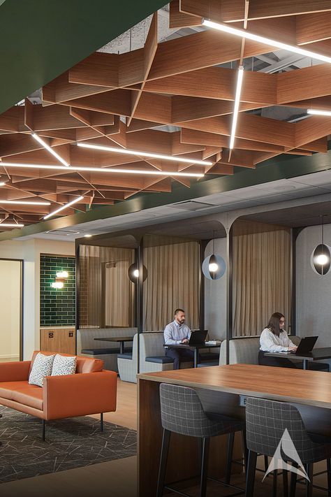 The Switch's perfectly designed modules create an intricate web of ceiling panels. This pattern can be scaled with a seamless connection to make your web the perfect size and made of Soft Sound® material, offering top-tier acoustic support.