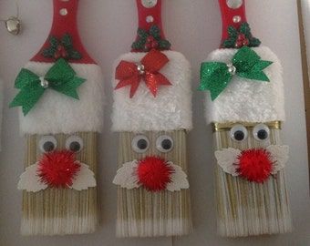 Paint Brush Santa Ornament | Etsy Santa Paintbrush, Paint Brush Ornaments, Paint Brush Santa, Paintbrush Ornaments, Beach Projects, Student Teacher Gifts, Ornament Tree, Market Ideas, Santa Face