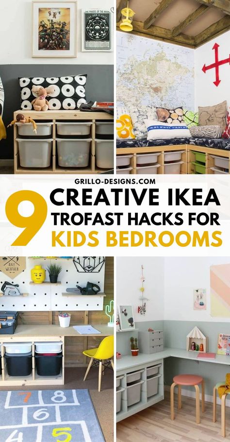 Ikea Trofast Playroom Ideas, Ikea Toy Room Storage, Storage Toys Ideas, Toy Storage Kids Bedroom, Ikea Hacks Toy Storage, Ikea Storage Playroom, Ikea Desk Kids Room, Ikea Toddler Room Boy, Kid Room Storage Ideas